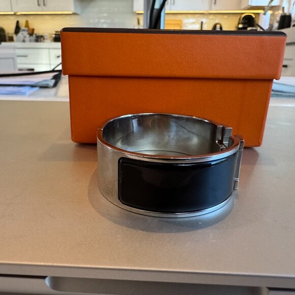 Hermes Enamel Wide Clic Clac H Bracelet GM Black with Box - Picture 5 of 15